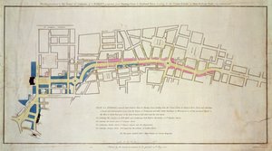 Plan over foreslået gade, der løber fra Charing Cross til Portland Place, 1848 af English School